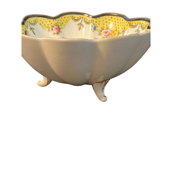 Vintage Noritake Morimura Bros Nut Condiment Bowl Yellow Floral Footed Estate - Picture 5 of 6